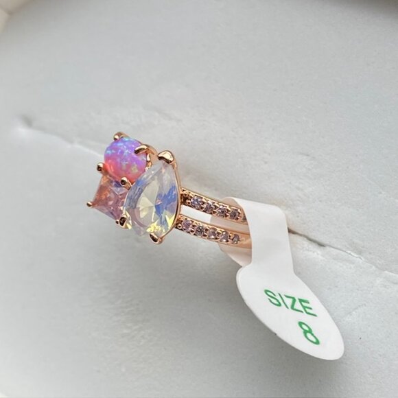 Fire Opal & Moonstone on Rose Gold Plating RBP7479 Ring Size 8 - Picture 3 of 4